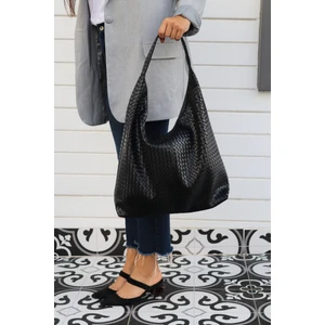 Hlin Kadın Büyük Boy Örgü Desenli Fermuarlı Shopper Omuz ve Kol Çantası