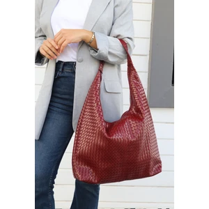 Hlin Kadın Büyük Boy Örgü Desenli Fermuarlı Shopper Omuz ve Kol Çantası