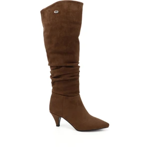 Kadın Kahve Sivri Burun Körüklü İnce Topuklu Çizme