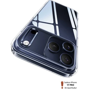 (2mm Şeffaf) iPhone 17 Pro Uyumlu Kamera ve Ekran Yükseltili 2mm Şeffaf Yumuşak Esnek Silikon Kılıf