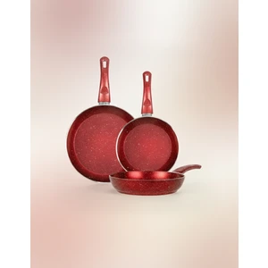 Premium 3'lü Granit Tava Seti Yanmaz Yapışmaz Çizilmez Kırmızı | 20-24-28 cm |