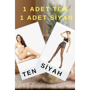 TECHNO 8Q Akrilik Toparlayıcı Ultra Dayanıklı Kaçmaz Ince Külotlu Çorap 1-Ten 1-Siyah 2'li Set