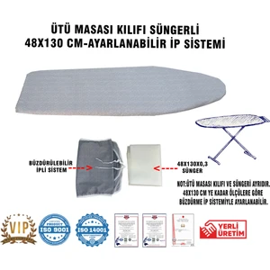 Ütü Masası Kılıfı Vip 48X130 Cm-Süngerli Ütü Bezi Ütü Masası Bezi-Gri