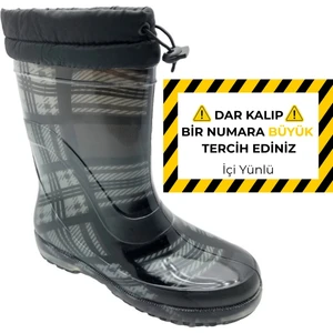 Çiğdem Kundura Çiğdem Içi Tüylü Siyah-Gri Kareli Lastik Çizme  - Siyah Gri - 36-37 - ST01597-SİYAH Gri-36-37