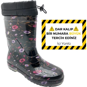 Çiğdem Kundura Çiğdem Içi Tüylü Çiçekli Lastik Çizme  - Renkli - 38 - ST01600-RENKLİ-38