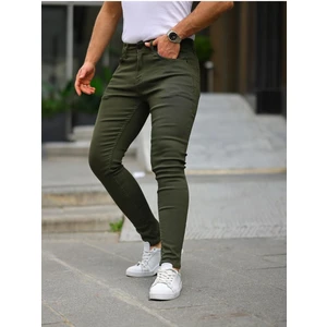 Erkek Jeans Slim Fit Likralı Denim Haki Kot Pantolon
