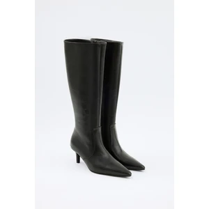 Çizme 2505 - Sivri Burun Fermuarlı Siyah Kadın Çizme