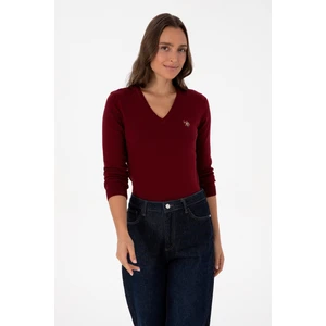 U.S. Polo Assn. Kadın Bordo V Yaka Basic Kazak 50307727-VR014