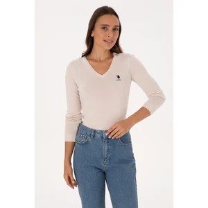 U.S. Polo Assn. Kadın Krem V Yaka Basic Kazak 50307712-VR071