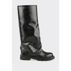 Siyah Deri Kadın Günlük Çizme