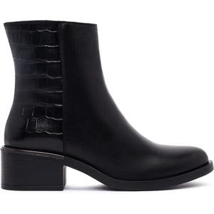 Kadın Siyah Fermuarlı Kısa Kalın Topuklu Deri Bot 25WFD360714