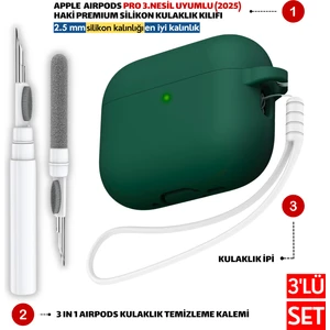 Pro 3.Nesil Uyumlu Haki Silikon Kulaklık Kılıfı, Kulaklık İpi Ve 3'ü 1 Arada Temizleme Kalemi Seti