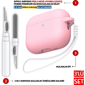 Pro 3.Nesil Uyumlu Pembe Silikon Kulaklık Kılıfı, Kulaklık İpi Ve 3'ü 1 Arada Temizleme Kalemi Seti