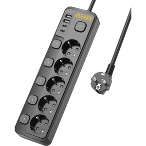 3680W Anahtarlı Akım Korumalı 5'li Grup Priz Çocuk Korumalı 2x USB + 2x Type-C