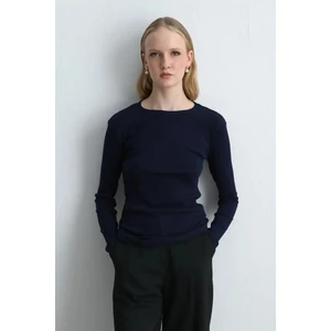 Uzun Kollu Basic Pamuk Tshirt - Lacivert