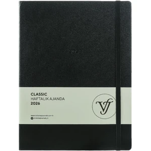 Victoria's Journals Classic 2026 Haftalık Ajanda A4  (19X25CM) Sert Kapak. Ivory 100 GR.144 Sayfa.cepli.lastikli.siyah