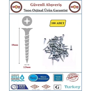 Sunta Vidası - Sivri Uçlu Ahşap Sunta Vidası - 3.5X18MM - 100 Adet