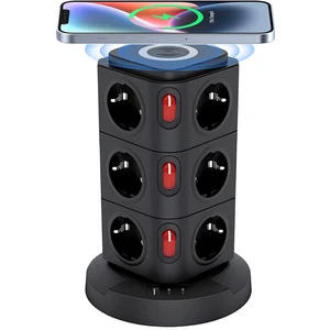 Yeni Akım Korumalı 2.4A Kule Priz Kablosuz Şarj Istasyonu 12X Soketli 2×type-C 1x USB Çıkışı