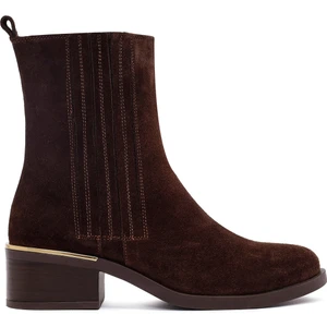 Kadın Kahverengi Fermuarlı Kısa Kalın Topuklu Süet Deri Bot 25WFD360610