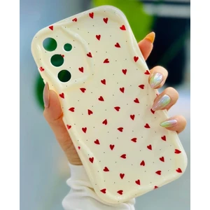 Samsung Galaxy S25 Fe Kılıf Kamera Korumalı Şeffaf Dalga Kenarlı Kırmızı Kalp Diyonk Desenli Yumuşak Silikon Kapak