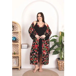 Umestyle Lady Lingerie & Homewear Kırmızı Siyah Çiçekli Ikili Gecelik Takım