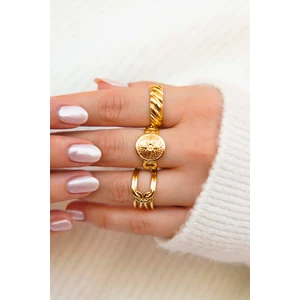 Kadın Altın Renk Ayarlanabilir Çelik Yüzük (3'lü)