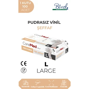 Vinil Şeffaf Pudrasız Muayene Eldiveni L - 1 Paket 100'lü
