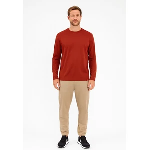 Erkek Colbert Uzun Kollu O Yaka Baskısız Dökümlü Penye T-Shirt Kiremit