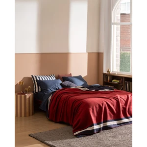 Madame Coco Rameau Çift Kişilik Jakarlı Pamuklu Battaniye - Bordo/lacivert