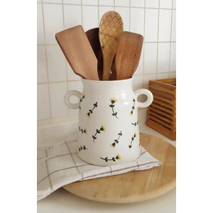 Çiçek Desenli Kulplu Kaşıklık & Vazo