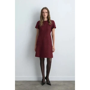 Kısa Kollu Tuvit Elbise - Bordo