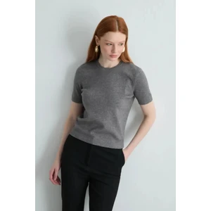 Kısa Kollu Triko Bluz - Gri