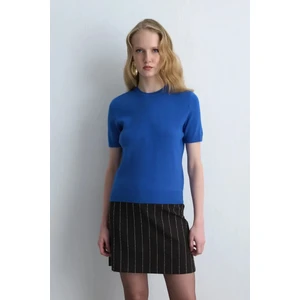 Kısa Kollu Triko Bluz - Mavi