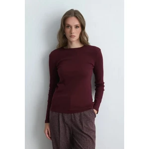 Uzun Kollu Basic Pamuk Tshirt - Bordo