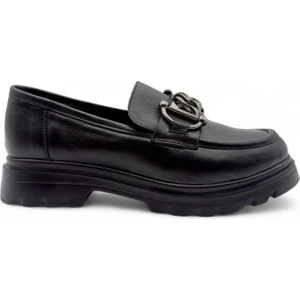 Aurenza Zincir Toka Detaylı Siyah Hakiki Deri Maskülen Kadın Loafer