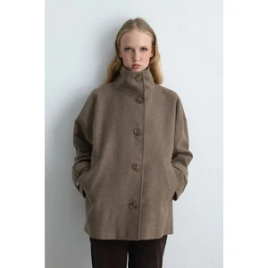 Dik Yakalı Yün Kaban - Vizon