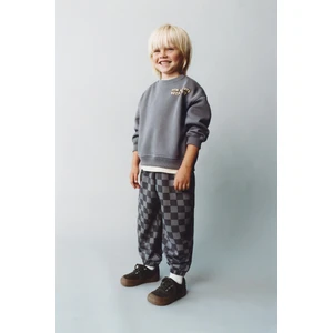 Erkek Çocuk Pamuklu Füme Checkered Desenli Eşofman Takımı - New Heights Yazı Detaylı