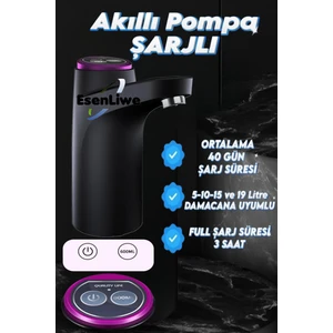 Şarjlı Otomatik Damacana Su Pompası Siyah (600ML)
