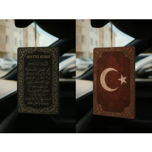 Ayetel Kürsi ve Türk Bayrağı - Ikili Oto Kokusu - Dekoratif Araç Kokusu ve Aksesuarı