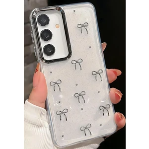 Samsung Galaxy A17 Kılıf Kamera Korumalı Şeffaf Dalga Kenarlı Kırmızı Kalp Diyonk Desenli Yumuşak Silikon Kapak