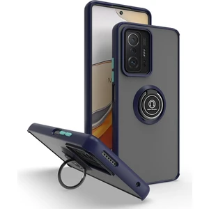 Xiaomi 11T Uyumlu Kılıf Yüzüklü Standlı Extra Darbe Koruma Sert Silikon Kapak - Lacivert