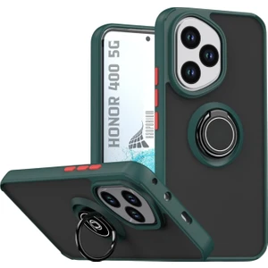 Honor 400 Uyumlu Kılıf Yüzüklü Standlı Extra Darbe Koruma Sert Silikon Kapak - Yeşil