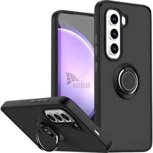 Infinix Hot 50 Pro Plus Uyumlu Kılıf Yüzüklü Standlı Extra Darbe Koruma Sert Silikon Kapak - Siyah