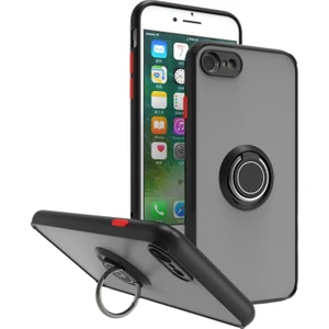 Apple iPhone 7 Uyumlu Kılıf Yüzüklü Standlı Extra Darbe Koruma Sert Silikon Kapak - Siyah