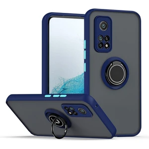 Xiaomi 10T Pro Uyumlu Kılıf Yüzüklü Standlı Extra Darbe Koruma Sert Silikon Kapak - Lacivert