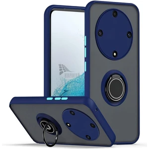 Honor Magic 6 Lite Uyumlu Kılıf Yüzüklü Standlı Extra Darbe Koruma Sert Silikon Kapak - Lacivert