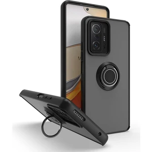Xiaomi 11T Uyumlu Kılıf Yüzüklü Standlı Extra Darbe Koruma Sert Silikon Kapak - Siyah
