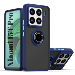 Xiaomi 15T Pro Uyumlu Kılıf Yüzüklü Standlı Extra Darbe Koruma Sert Silikon Kapak - Lacivert