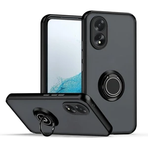 Oppo A38 Uyumlu Kılıf Yüzüklü Standlı Extra Darbe Koruma Sert Silikon Kapak - Siyah