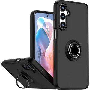 Samsung Galaxy S25 Fe Uyumlu Kılıf Yüzüklü Standlı Extra Darbe Koruma Sert Silikon Kapak - Siyah